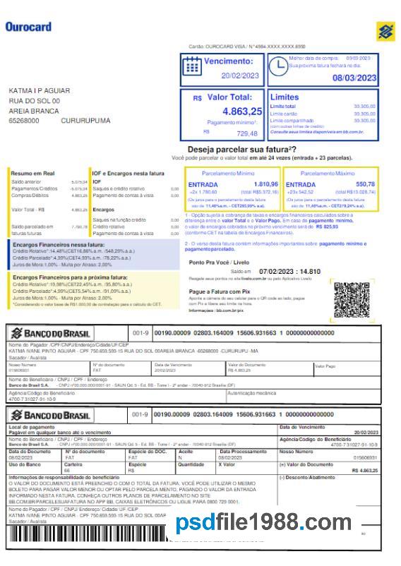 Brasil Banco do Brasil Utility Bill